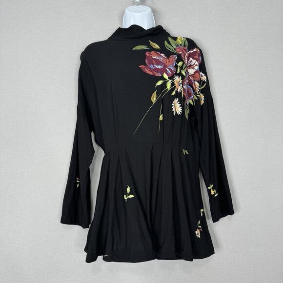 Free People Dresses & Skirts - Free People Womens Dress Small Black Gemma Floral Tunic Mock Neck Open Back Boho